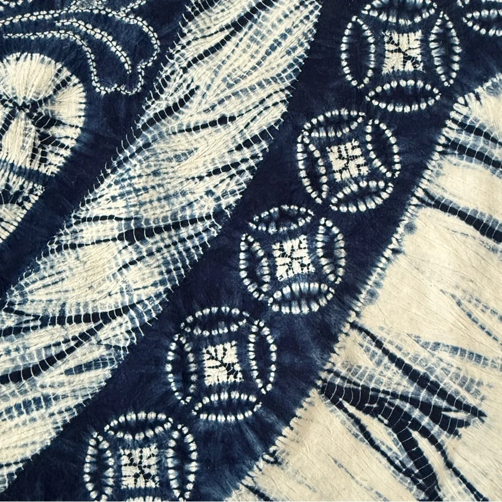 Japanese Blue and White Tie-Dye Shibori / Aizome Wall Tapestry / Tablecloth